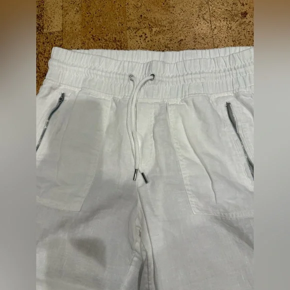 Athleta Cabo Linen Joggers Women's 8 White Chambray Pants 100% Linen Airy Beach - Picture 15 of 16